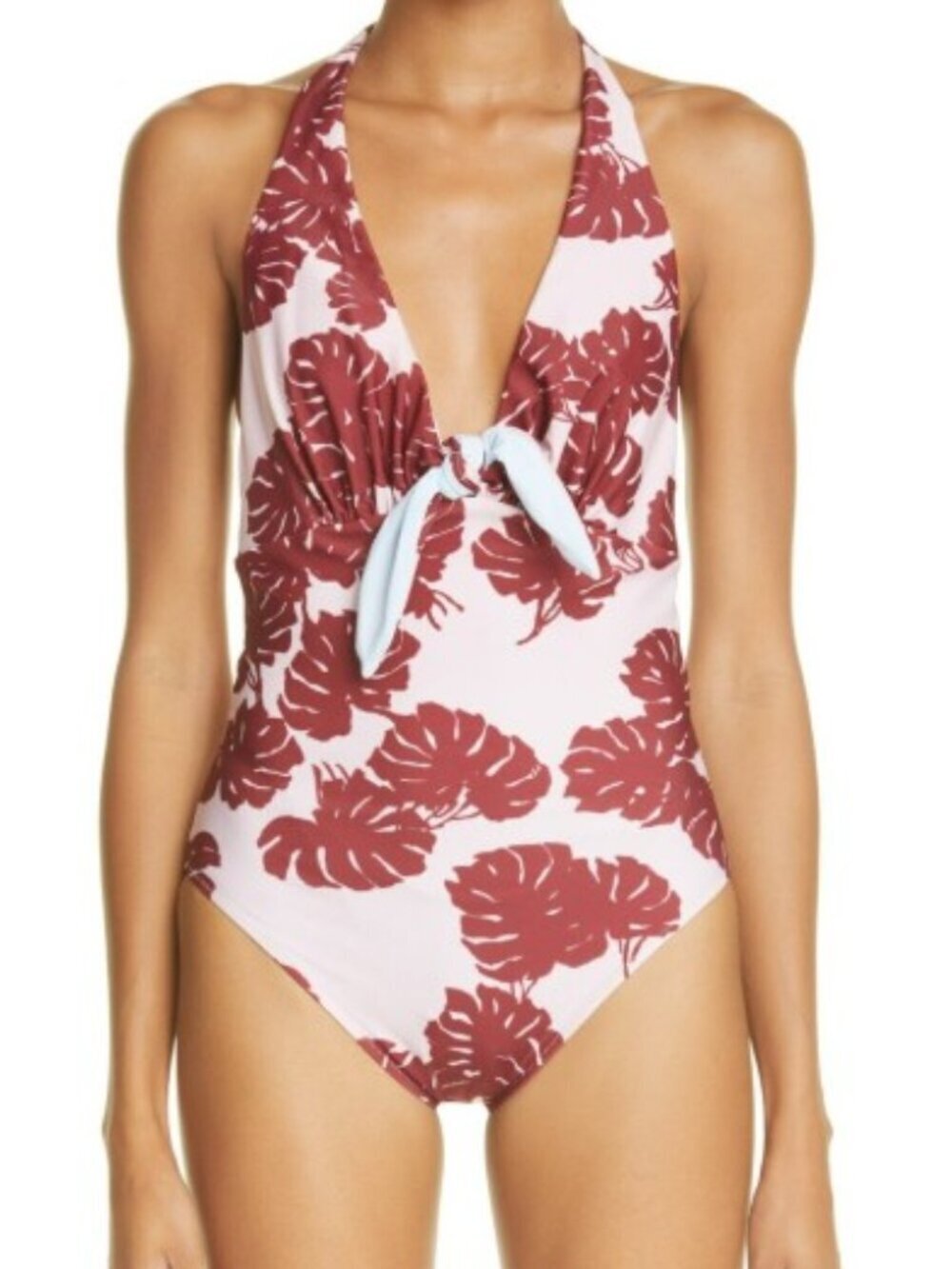 LA DOUBLE J Print One-Piece Swimsuit Halter Reversible Monstera. XS - Picture 1 of 5